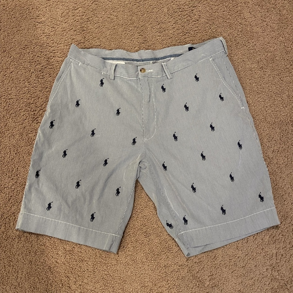 POLO RALPH LAUREN Blue Pinstripe Classic Fit Bermuda Chino Short 36
